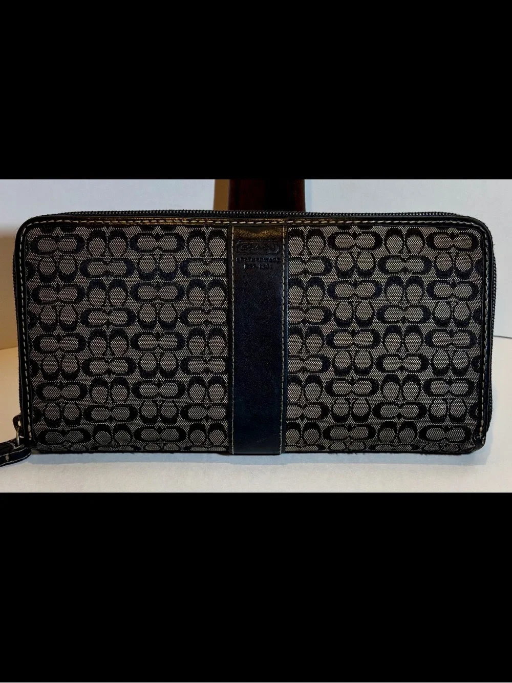 Coach Leather ware  Black and Gray Signature Zip Around Wallet