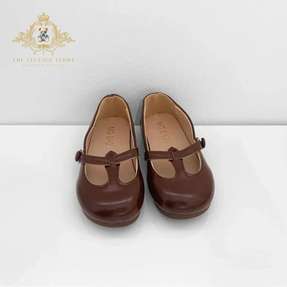 NWT Pretty Girls Mary Jane Flats Vintage Style Cute Children's Shoes Chestnut 2