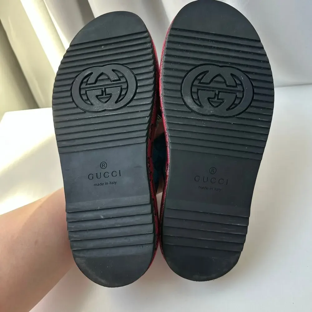 Gucci (EUR 41/US 10) GG Monogram Platform Slide Sandals - Red Logo Designer