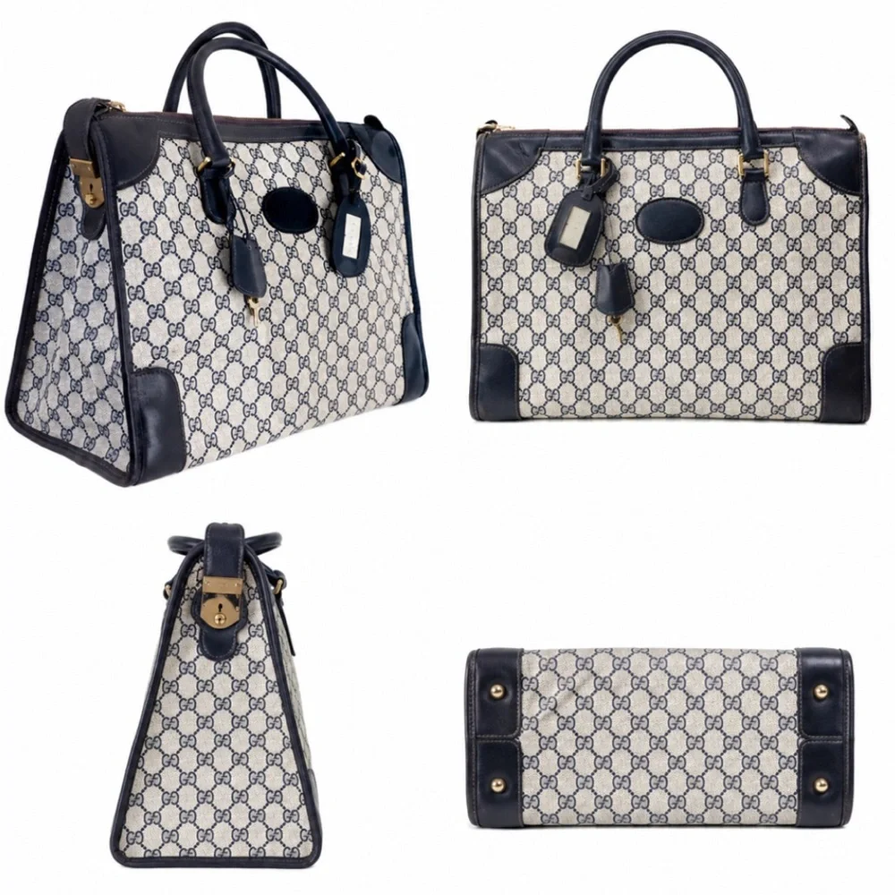 GUCCI GG SUPREME Navy Locking Doctors Work Travel Overnight Bag Dust Bag COA