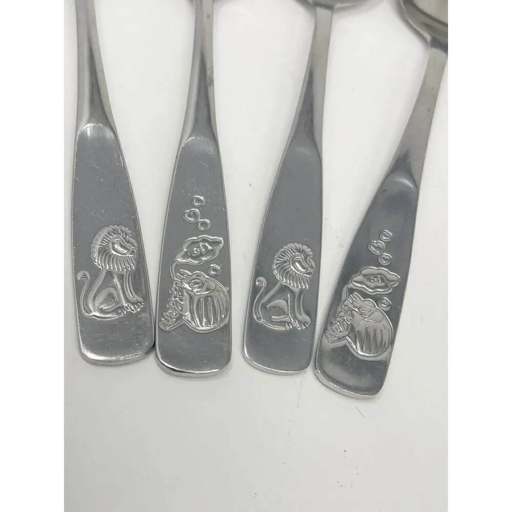 WMF Cromargan Baby Spoons Zoo Lions Beetles Stainless Flatware 6.5” Set Of 4