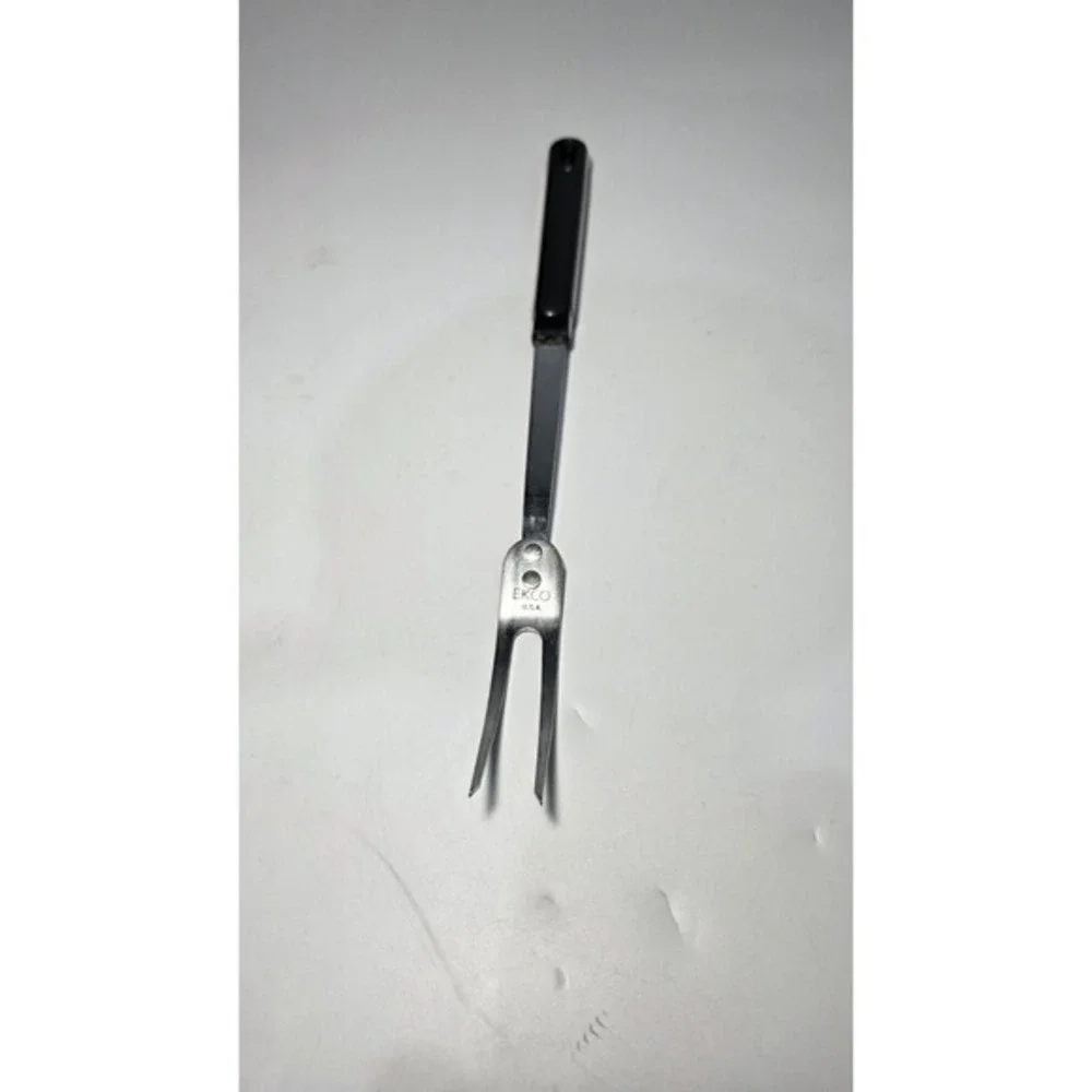 Vintage Ekco Chromium 2 Tine Meat‎ Fork Black Textured Handle 12