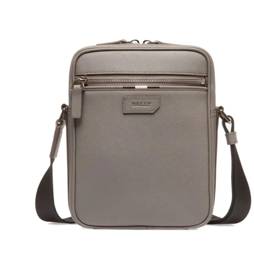 Bally Italy Men's/Unisex Crossbody‎ Bag in Gray Embossed Leather
