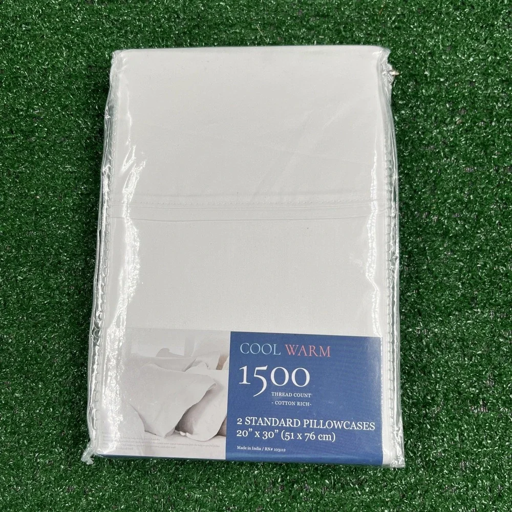 Cool Warm 1500 Thread Ct Set Of 2 White‎ Standard Pillowcases NIP