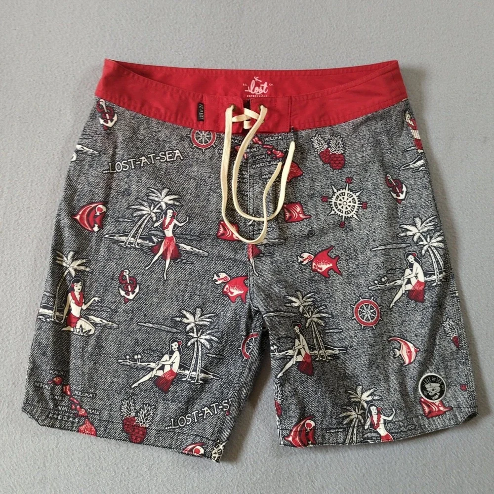 Lost Enterprises Lost At Sea Board Shorts Mens 33‎ Hula Girl Island Surf Trunks
