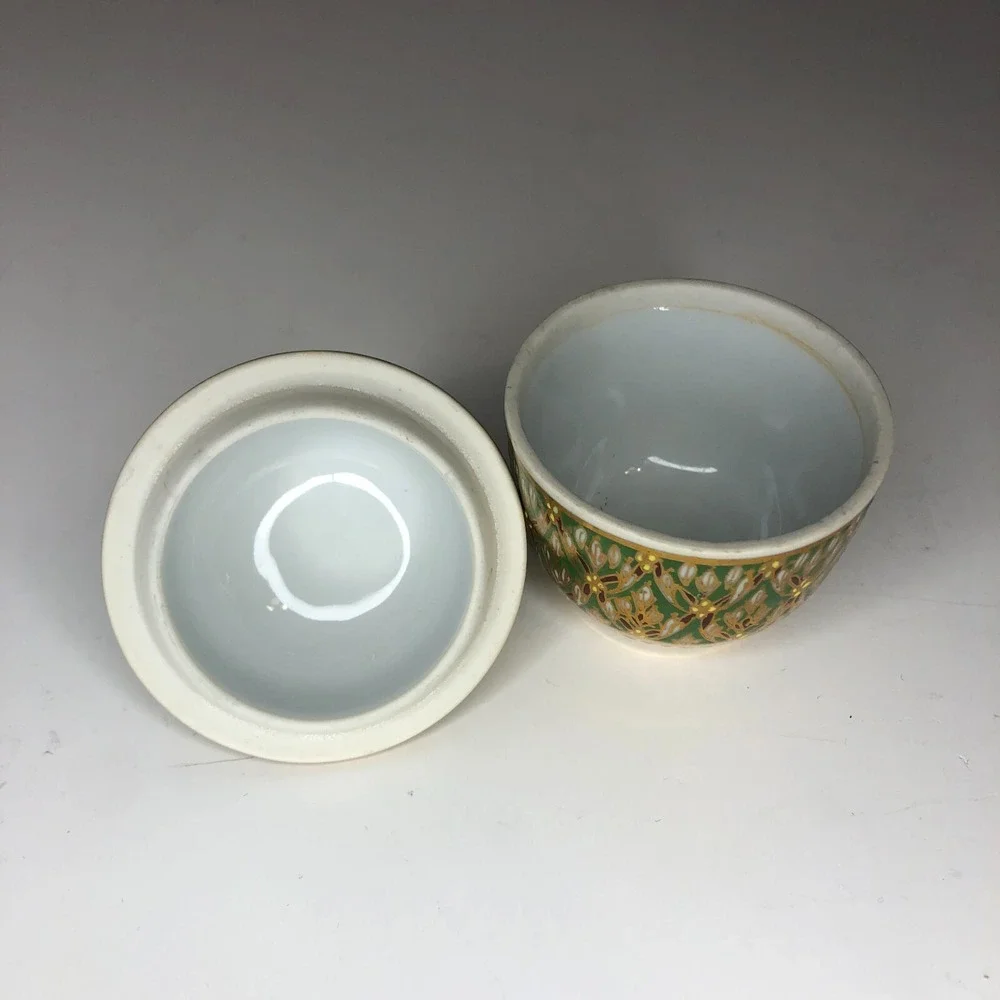 Vintage Thai Benjarong‎ Porcelain Bowl w/Lid Hand Painted Enamel Gold
