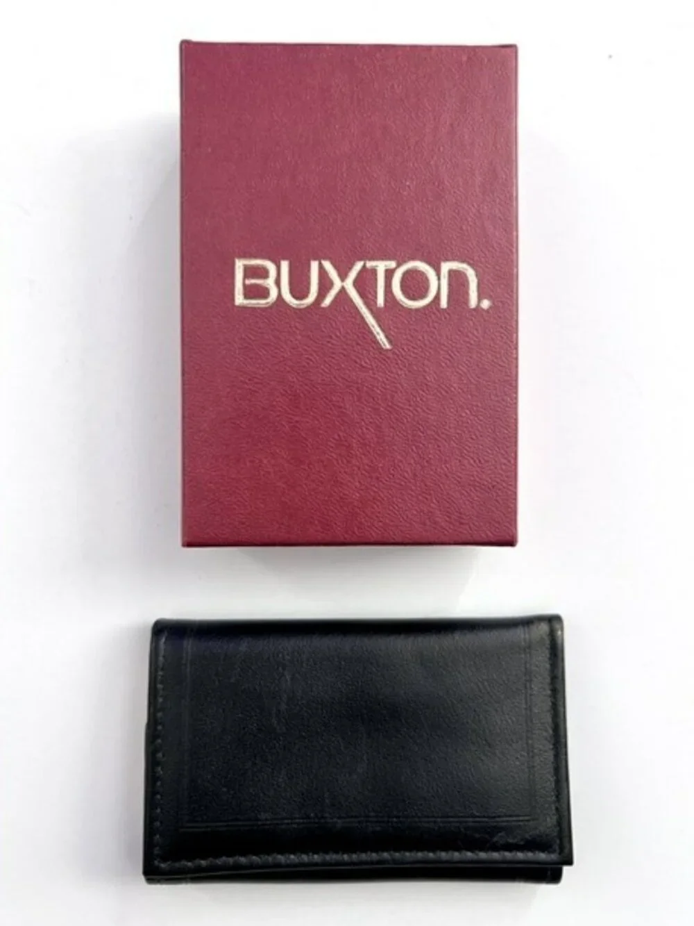 Vintage Buxton Key-Tainer Black Leather Tri-fold Key Holder Wallet