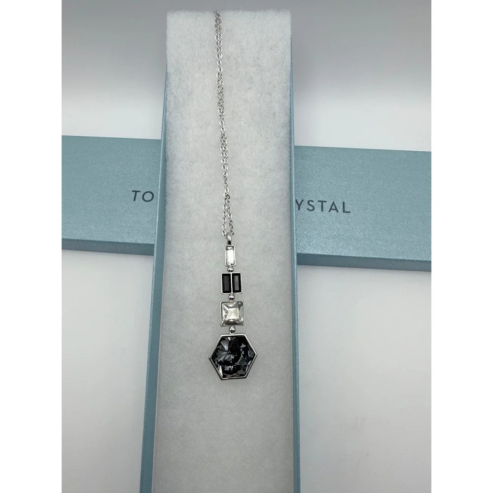 Touchstone Crystal by Swarovski‎ Silver Tone In Shape Geometric Pendant Necklace