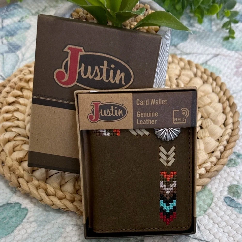 Justin Boots Multicolor Embroidered Leather Card Wallet
