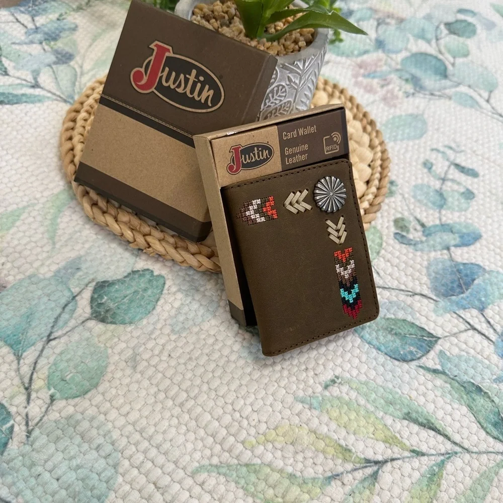 Justin Boots Multicolor Embroidered Leather Card Wallet