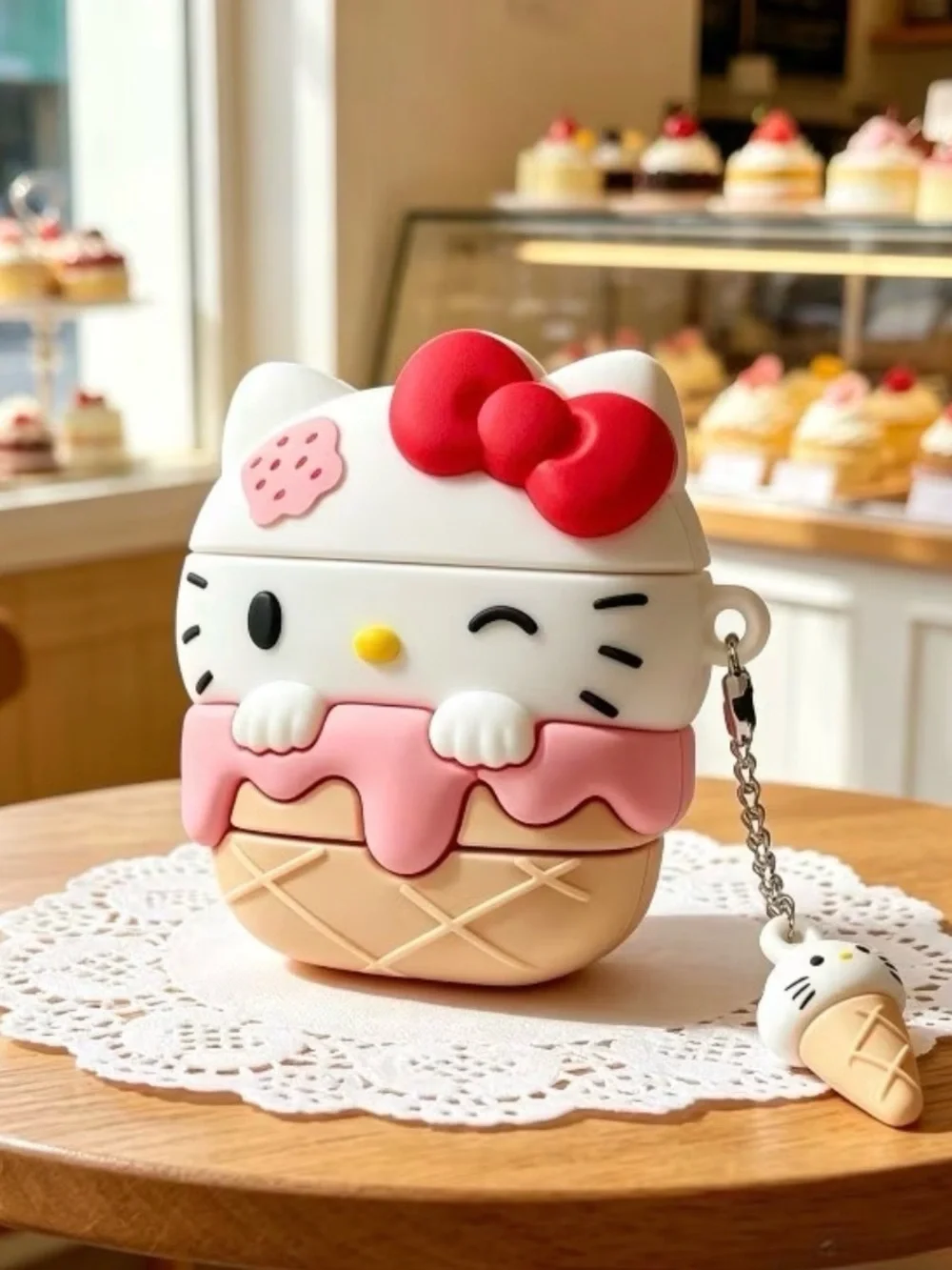 Hello Kitty Ice Cream Silicone AirPods 4  Case - Pink & White