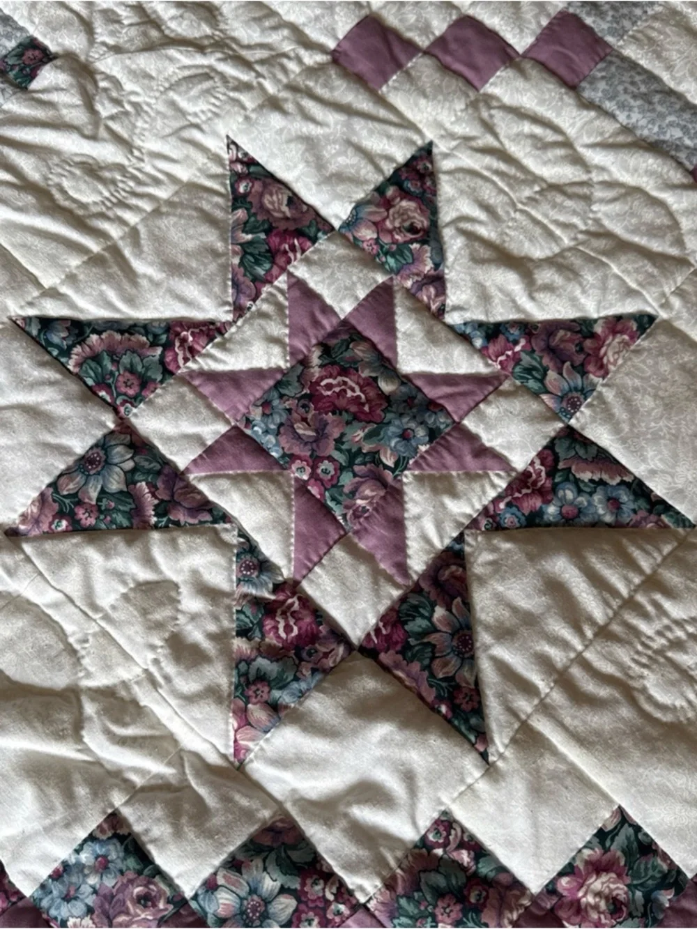 Large Handmade Star Quilt 105 x 90 Oversized Queen King Size Quilted Bedspread