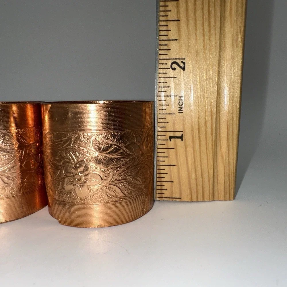 Coppercraft Guild Napkin Rings Copper Floral Embossed Set of 4 Boxed