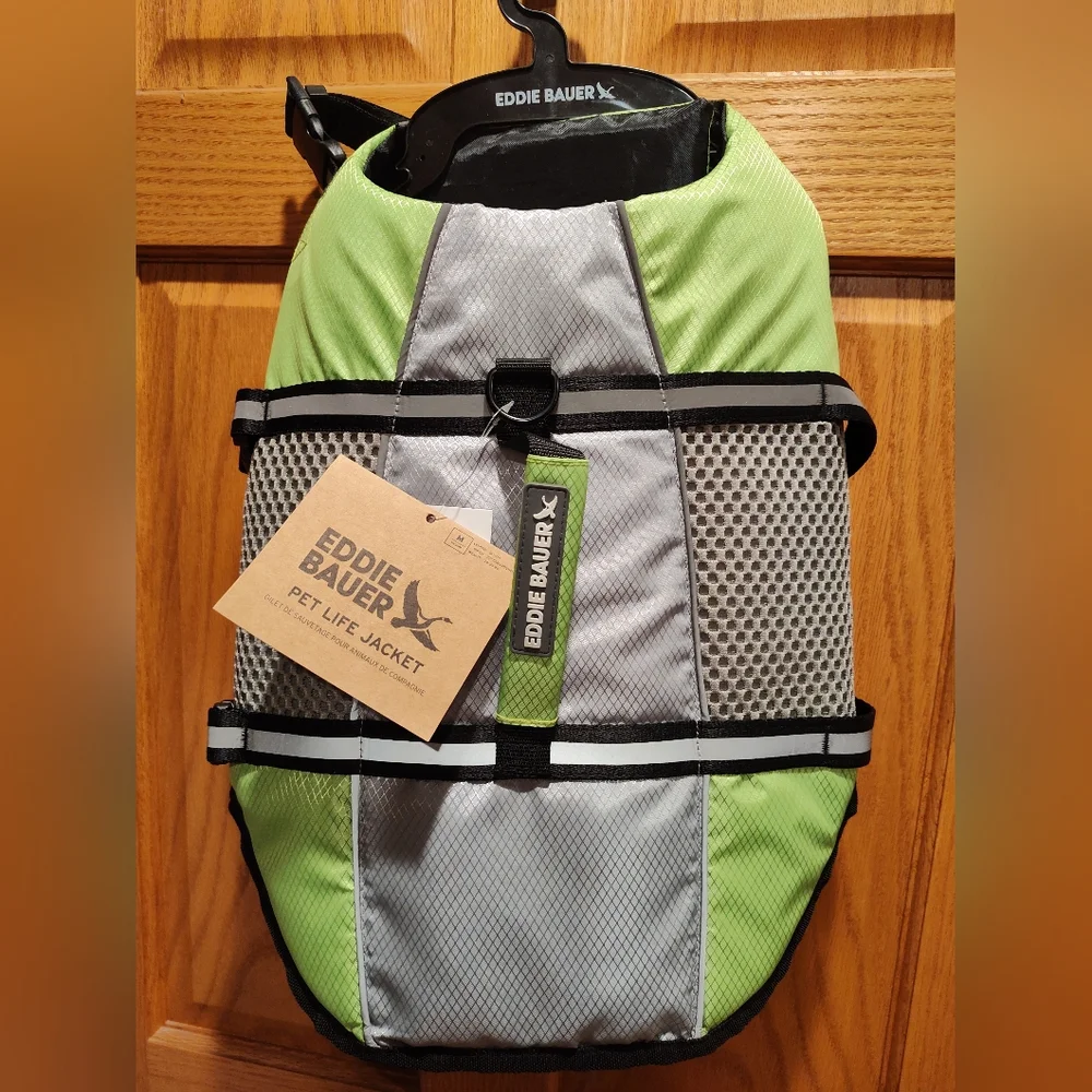 Eddie Bauer Pet Life Jacket, Reflective, Green and gray