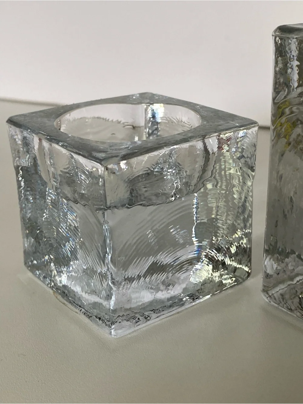 Pottery Barn Square Tealight Candle Holders Vintage Set Of 2 Recycled Glass EUC
