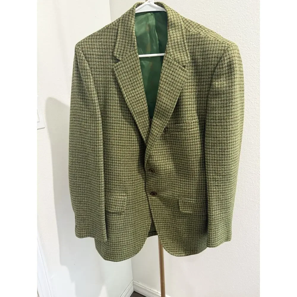 Botany 500 Blazer Bledsoe’s‎ Mens’s Shop Green Houndstooth Wool 41 Regular Vtg