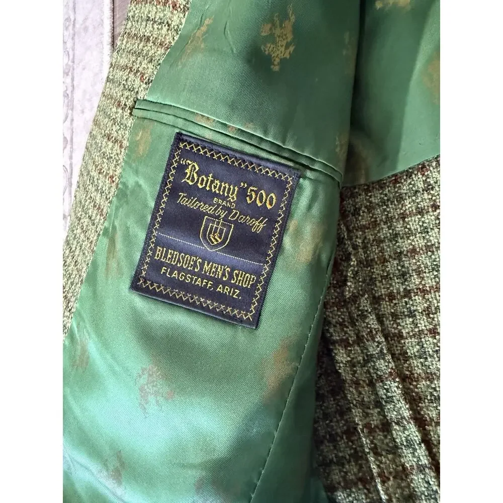 Botany 500 Blazer Bledsoe’s‎ Mens’s Shop Green Houndstooth Wool 41 Regular Vtg