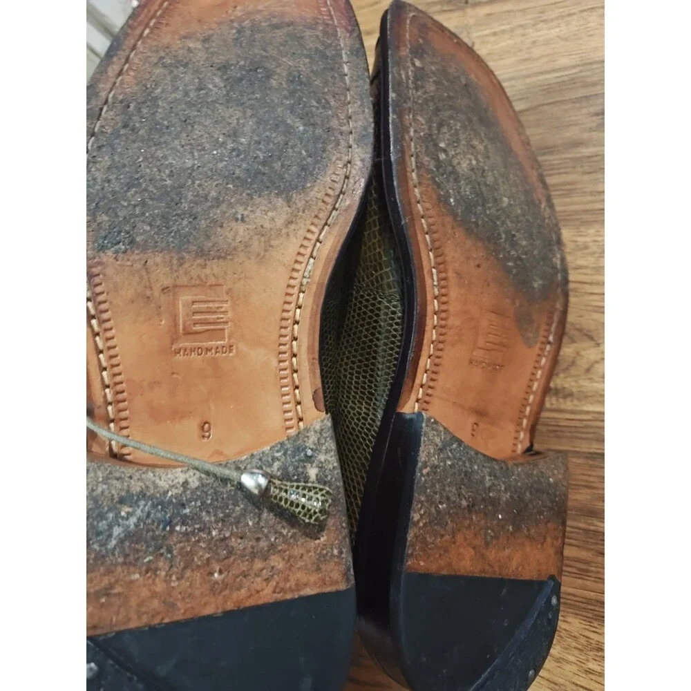 David Eden Dress Shoes Mens Size 9 Green Crocodile Alligator Oxford Square Toe