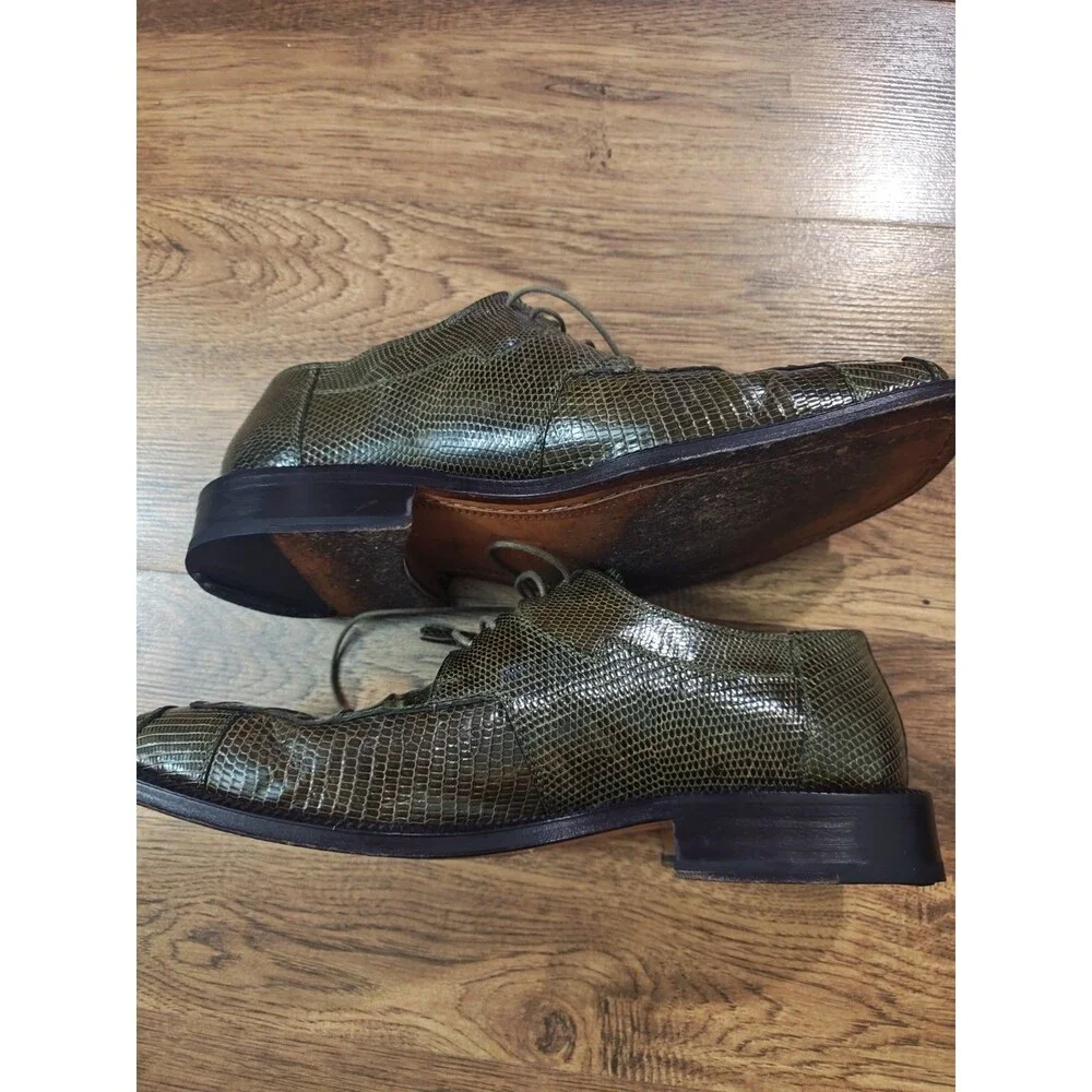David Eden Dress Shoes Mens Size 9 Green Crocodile Alligator Oxford Square Toe