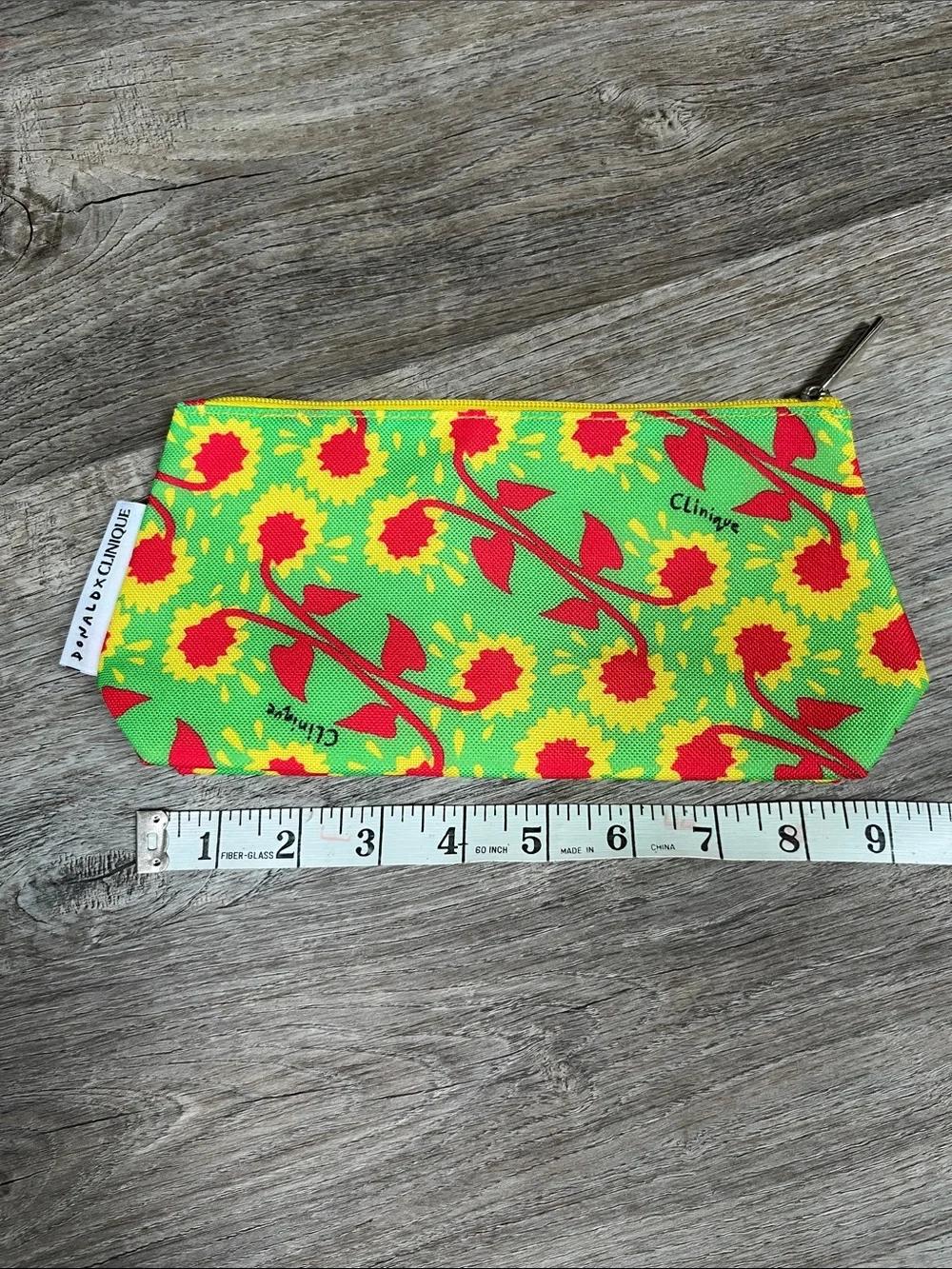 Donald x Clinique Green Floral Makeup Pouch with Yellow & Red Accents