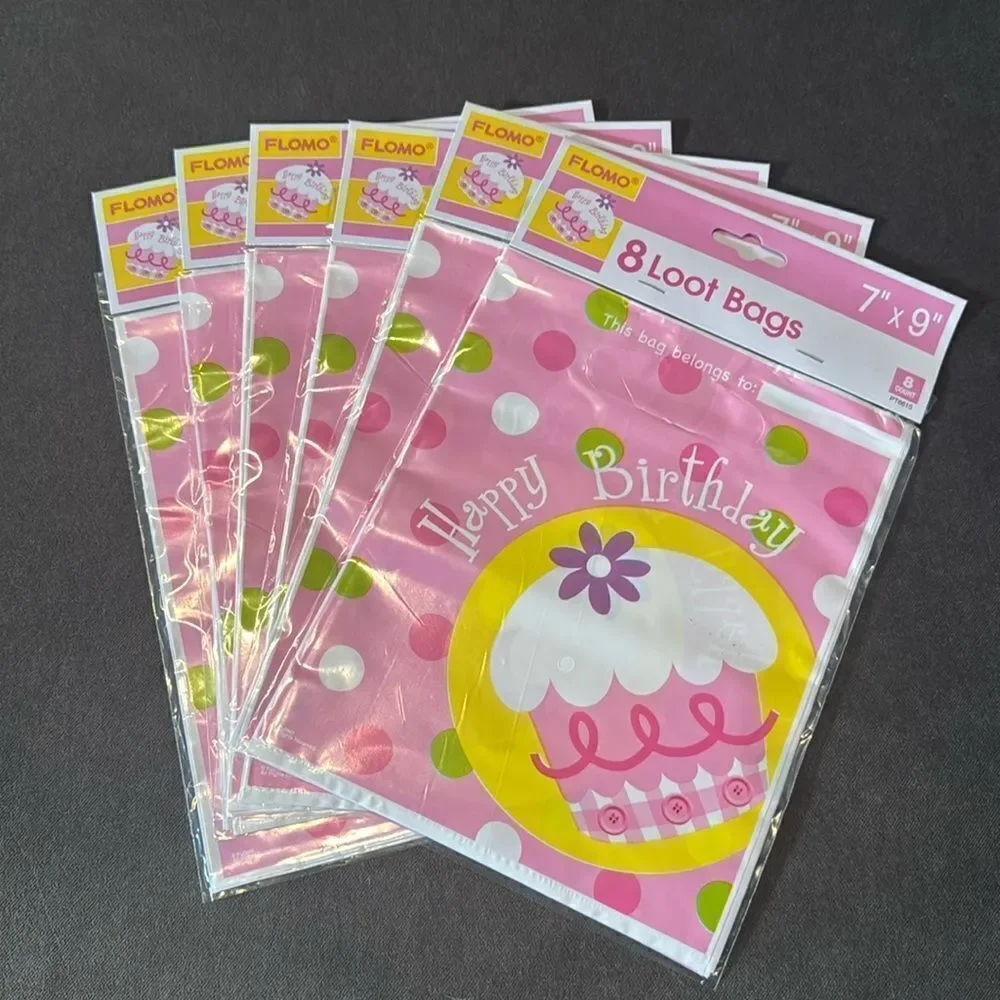 Girl’s Pink Happy Birthday Party Favor Loot Bags 7x9 inch 42 in total NEW