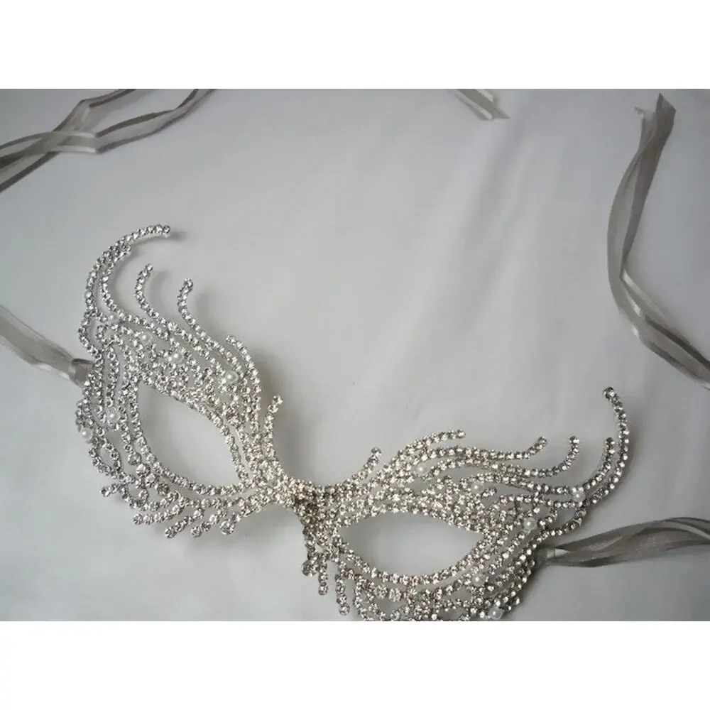 rhinestone mask, silver mask, bridal halloween masquerade ball costume mask