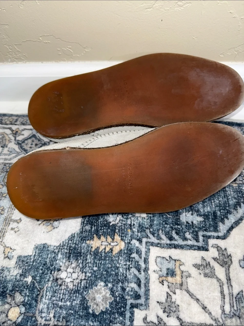 Aquatalia Nikita Italy Penny Loafer Weatherproof Soft Suede Grey Stitch Details