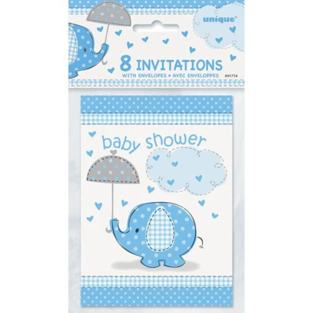 Blue Elephant Baby Shower Invitations with Envelopes, 8ct