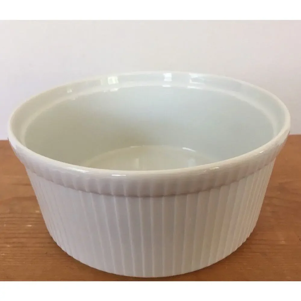 Vintage Apilco France Whiteware Ribbed Porcelain Ramekin Souffle Large Dish 7.5