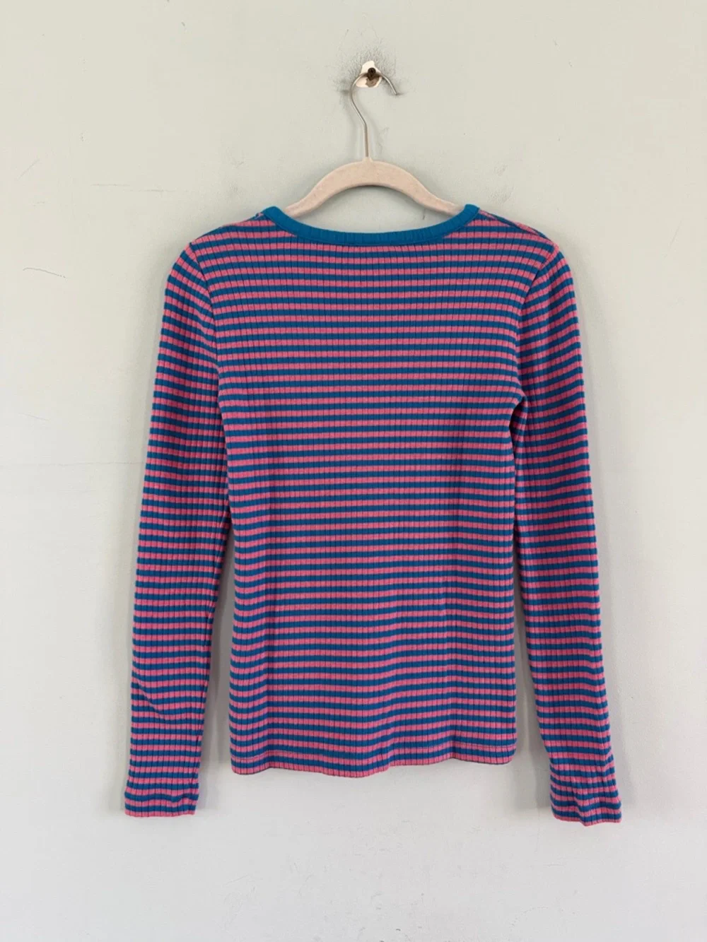 NWT J. Crew Ribbed Henley Stripe Rose Pink Blue Juliette Long Sleeve