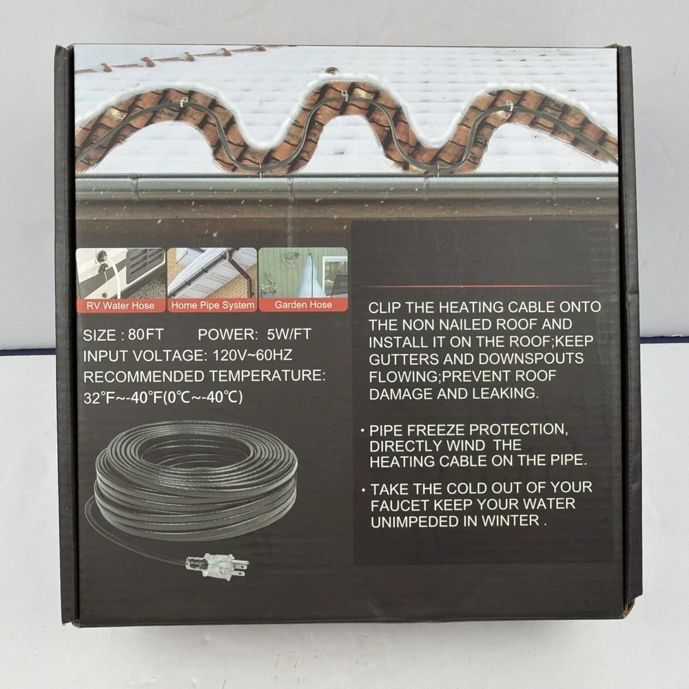 80ft 120V 8w/ft roof Gutter‎ Heater Self-Regulating de-icing Cable lighted plug
