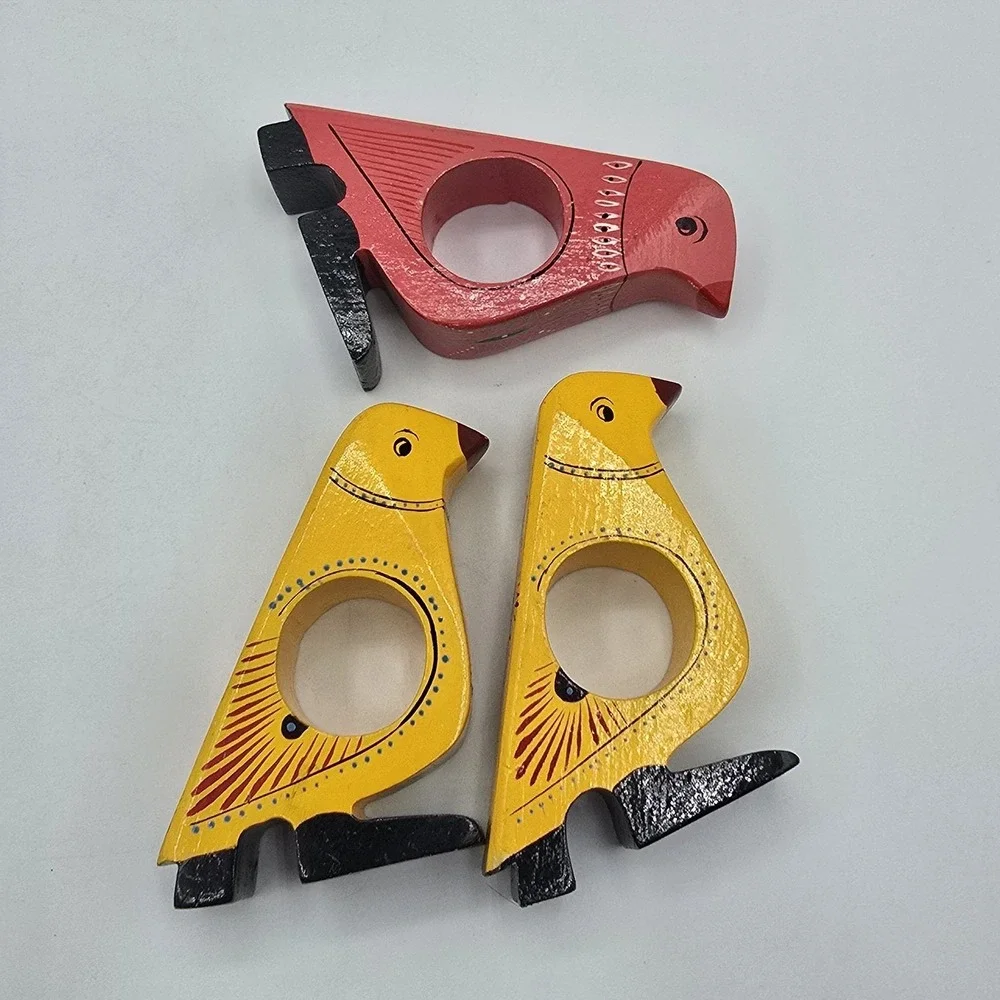Vintage Hand Carved Hand Painted Wooden Colorful‎ Birds Napkin Holders Sri Lanka