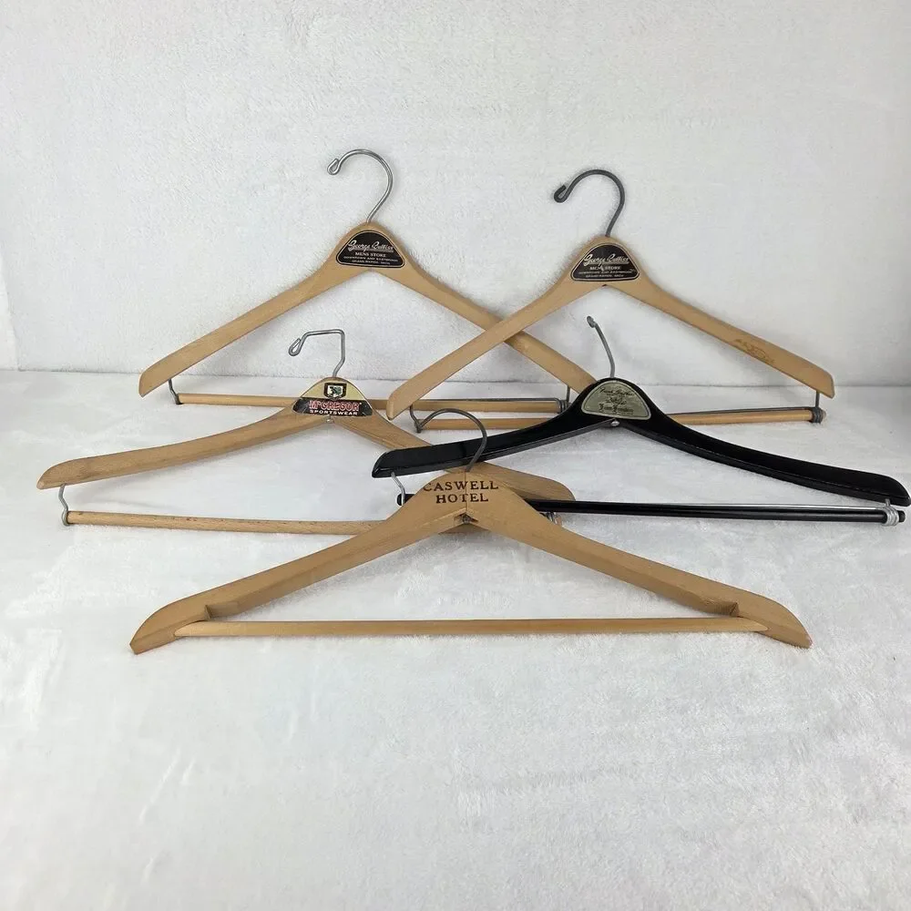Lot Of 5 Vintage Advertising Wooden Clothes Hangers McGregor Caswell Hotel