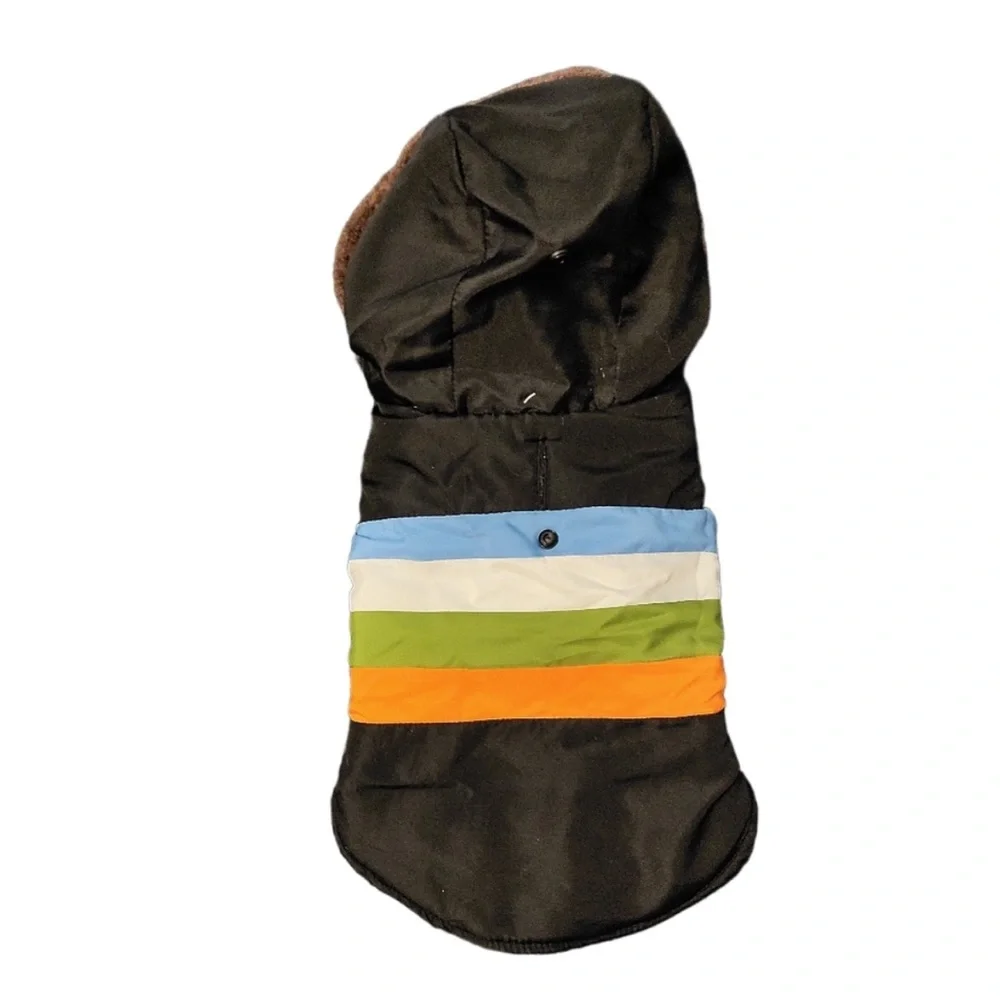 Nylon Dog Coat Med Peke Pomeranian‎ Basenji RN 52469 Black Stripes Hood