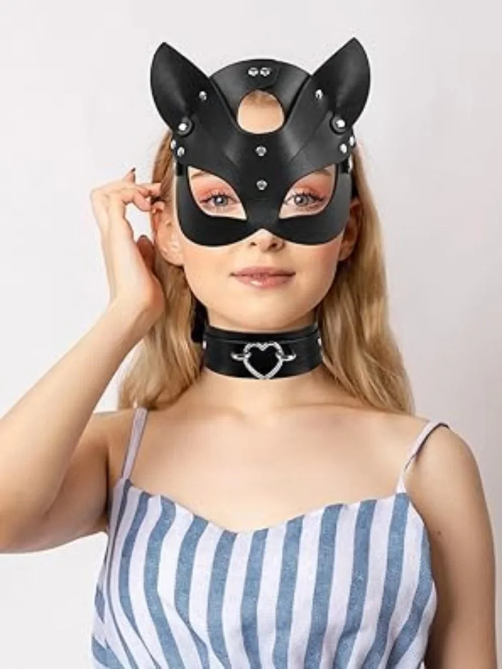 Leather Mask Set: Black Choker Mask Set for Women Half Face Masks Adults Cosplay