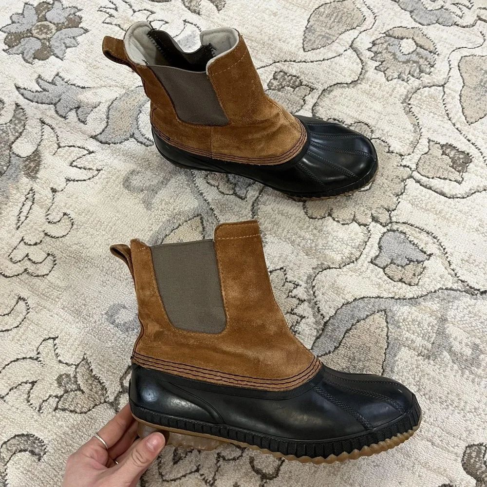 Sorel Snow Boots Mens Size 7 Brown Suede Waterproof‎ Duck Ankle Pull On Lined