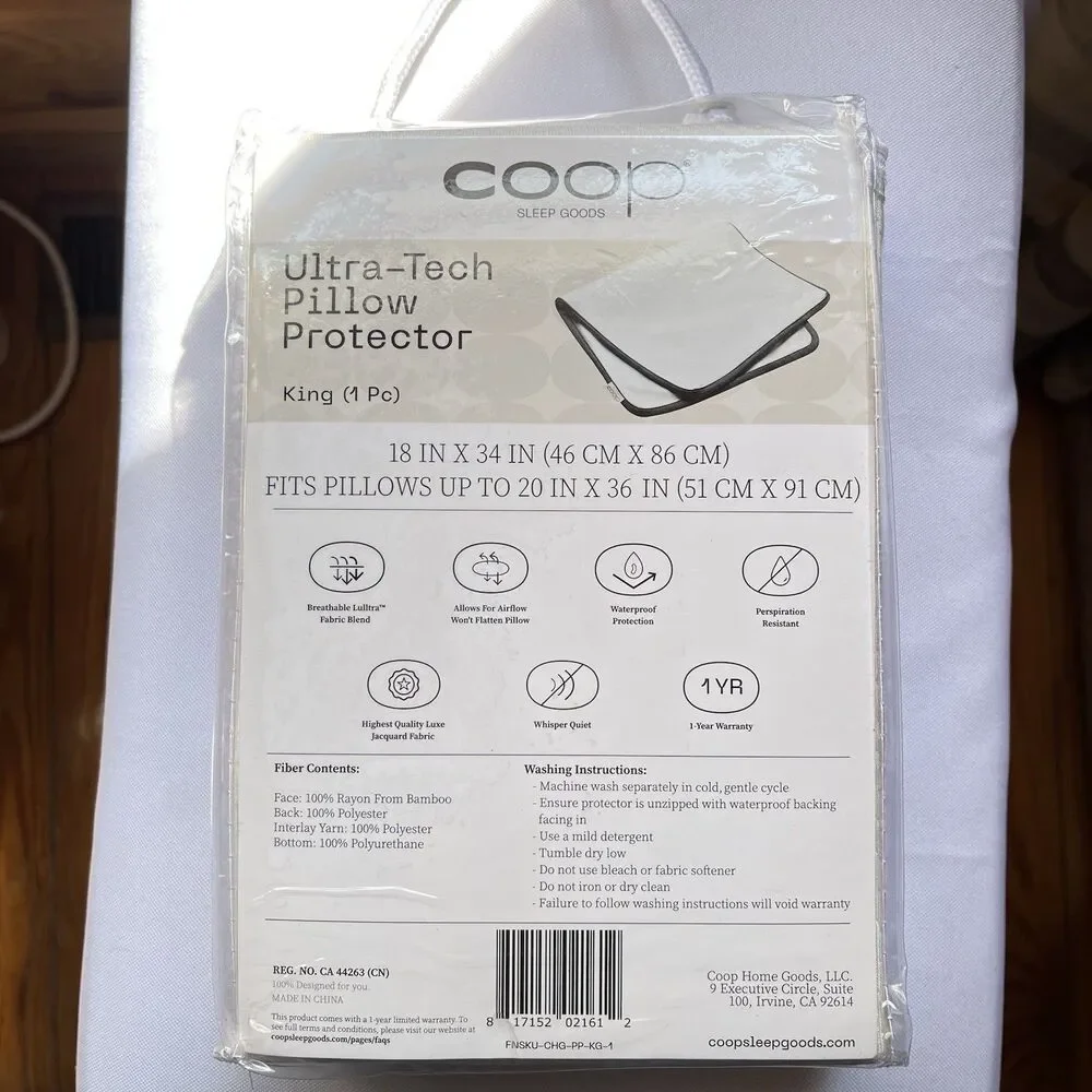Coop Home Goods Ultra-Tech Pillow Protector 1 Piece - King - Brand New