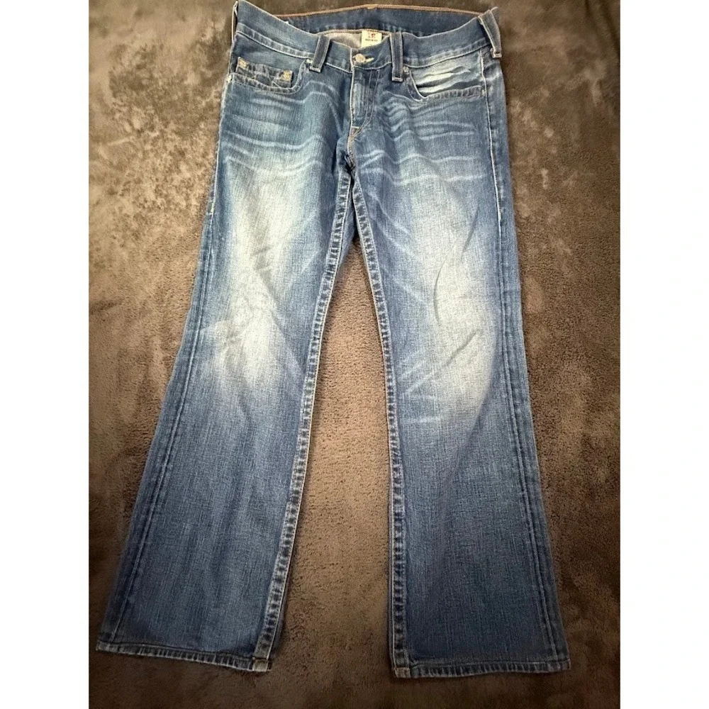 True Religion Mens Bobby Jeans Medium‎ Wash Denim Horseshoe Stitching Blue 36x31