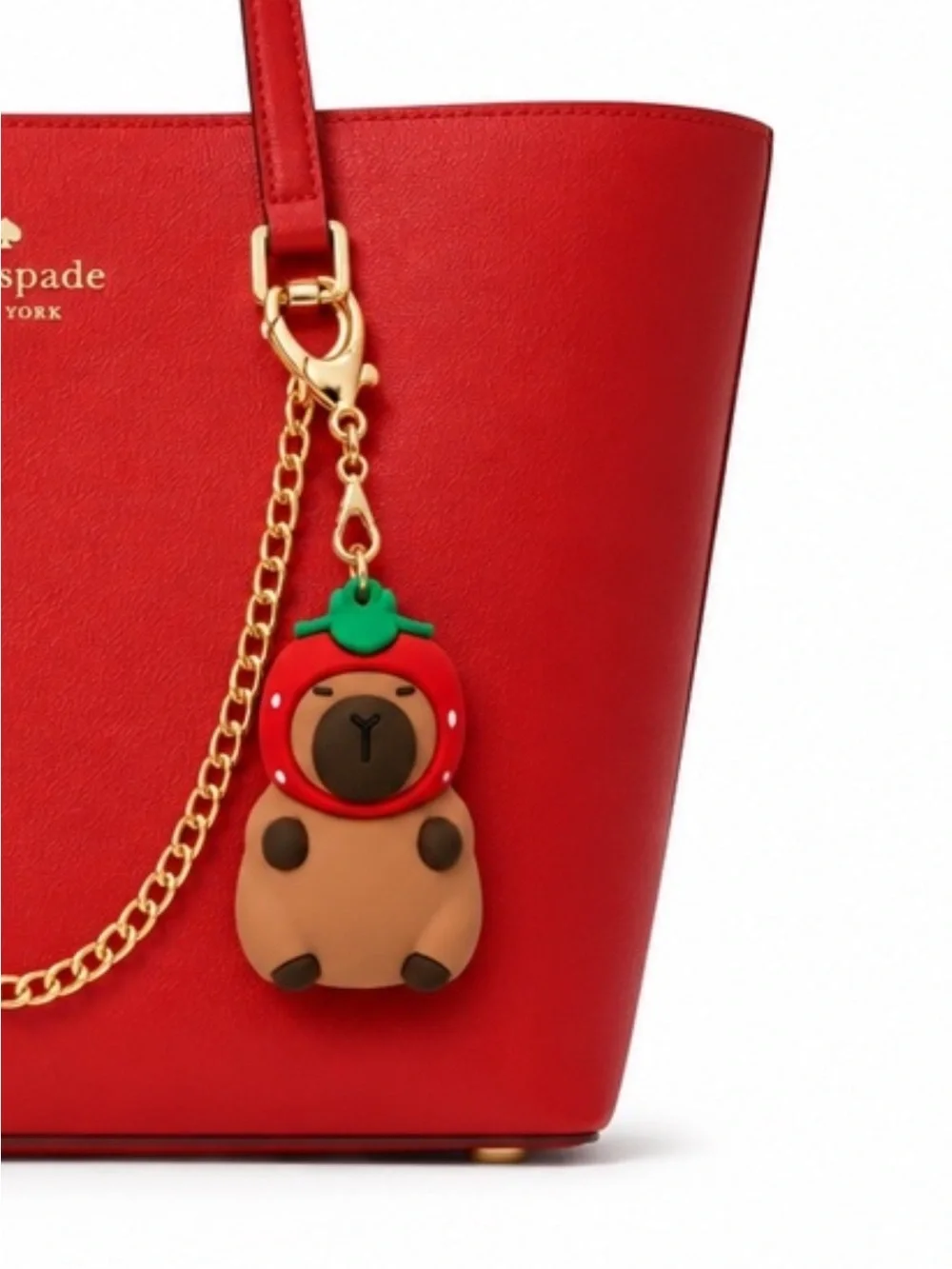 Capybara strawberry head bag charm