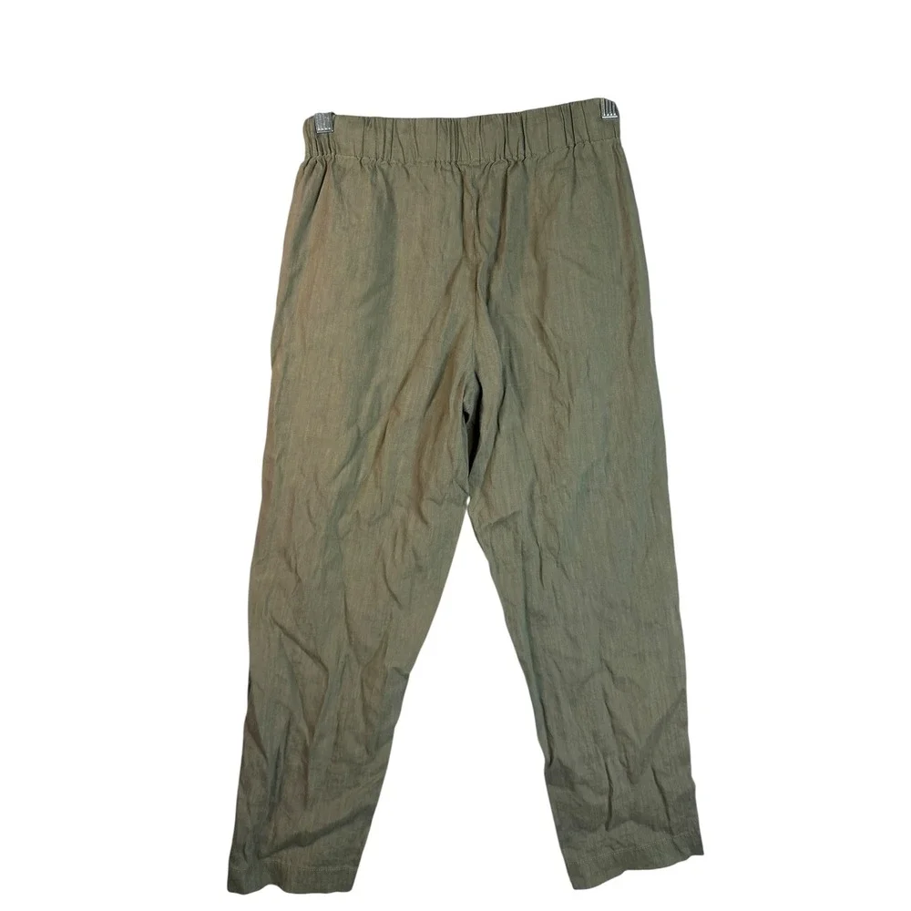 Aritzia Babaton Linen Blend Tapered Drawstring Pants XS Olive Green Seam Front