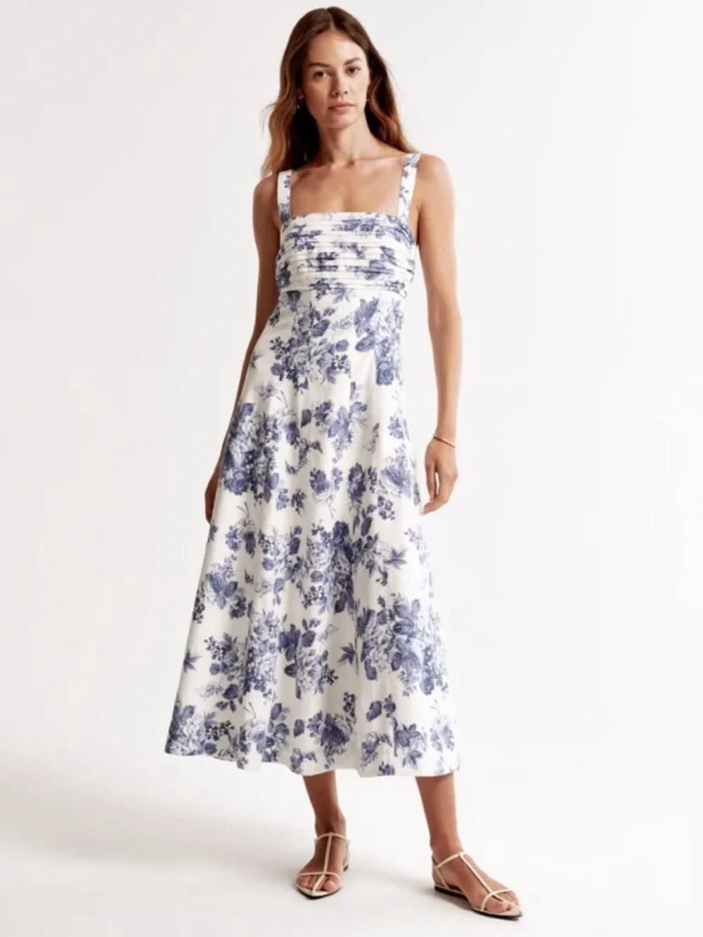 Abercrombie & Fitch White Maxi Dress with Blue Floral Print