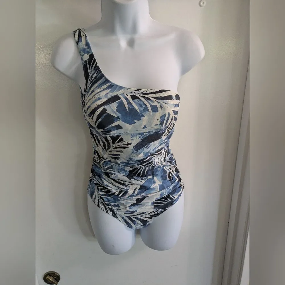 NipTuck Rhonda Congo Lao Blue One Shoulder One Piece Swimsuit Sz 4