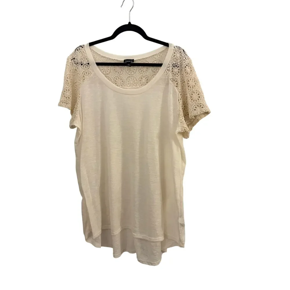 Torrid Tunic Blouse Cream semi-sheer 18/20 Lace Crotchet Back Feminine Boho