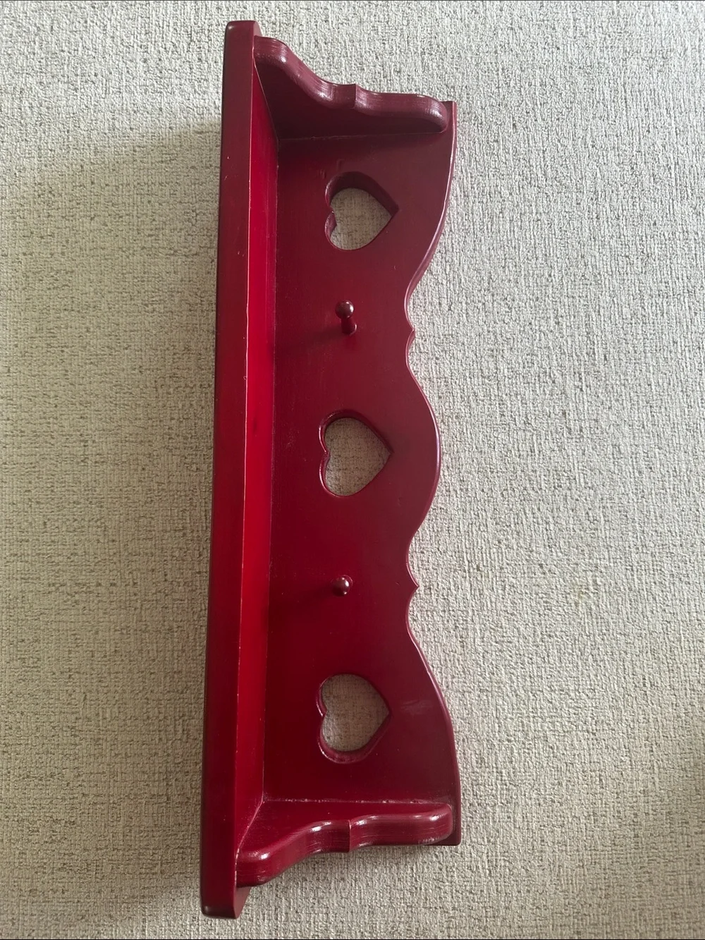 Vintage Rick Robinson Red Heart Accent Wall Shelf and Coat Hanger - 20”