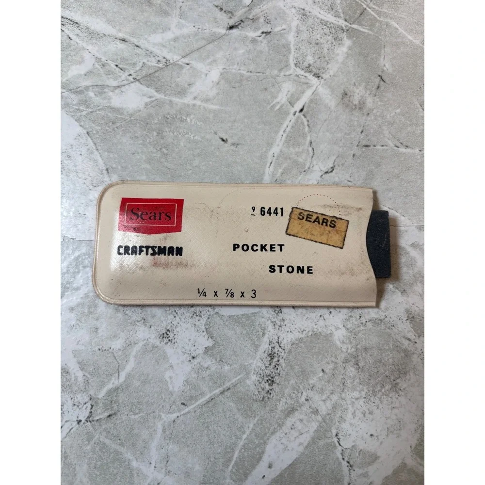 Vintage Sears Craftsman Pocket Stone In Plastic Sleeve 9 6441 ¼ × ⅞ × 3‎