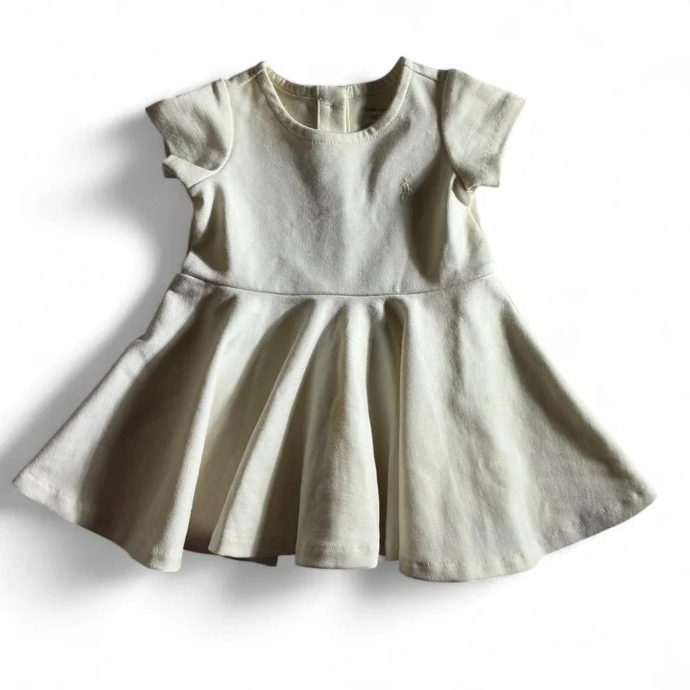 Ralph Lauren Baby Girls Cream Ribbed Cotton Blend Short Sleeve Dress 3M‎