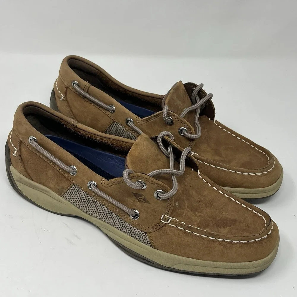 Sperry Top-Sider Men's‎ Sahara Boat Shoes Size 8M- Brown Leather 2 Eyelids
