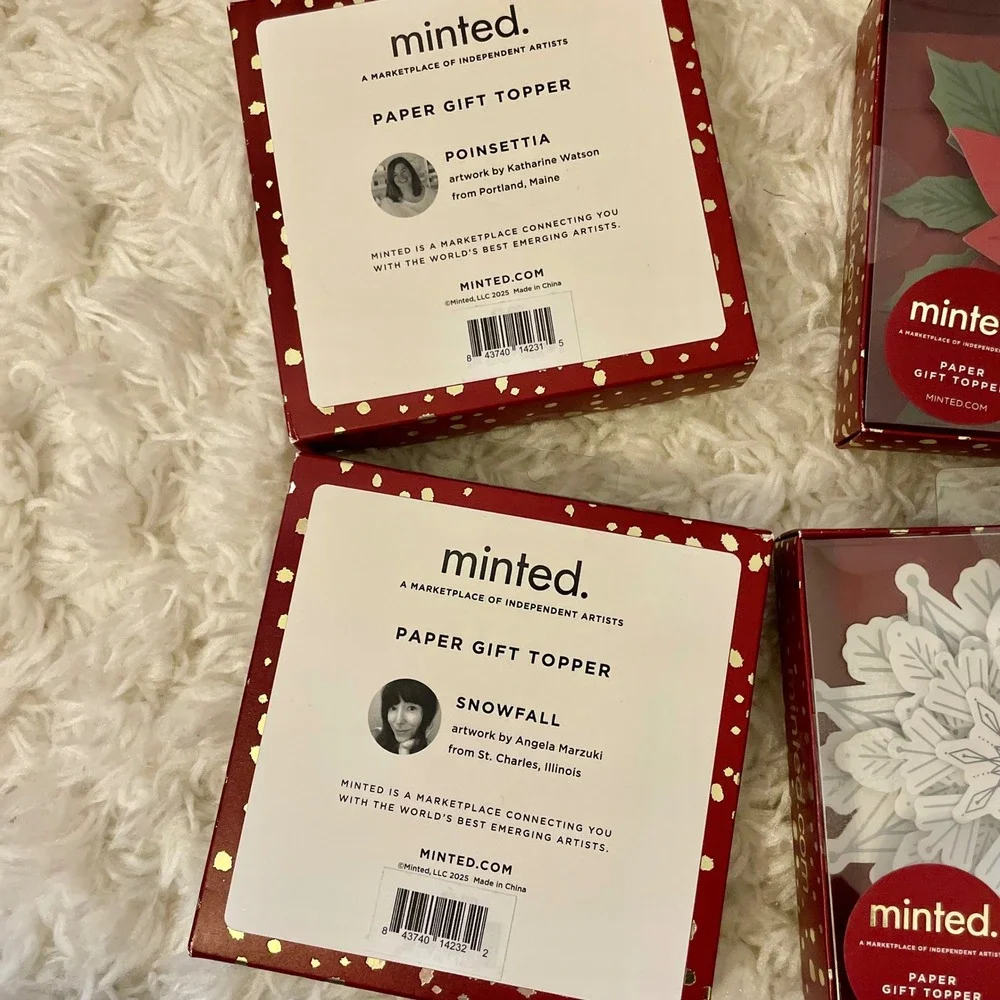 Minted Paper Gift Topper Poinsettia Snowflake Holiday Christmas Decoration Set 6