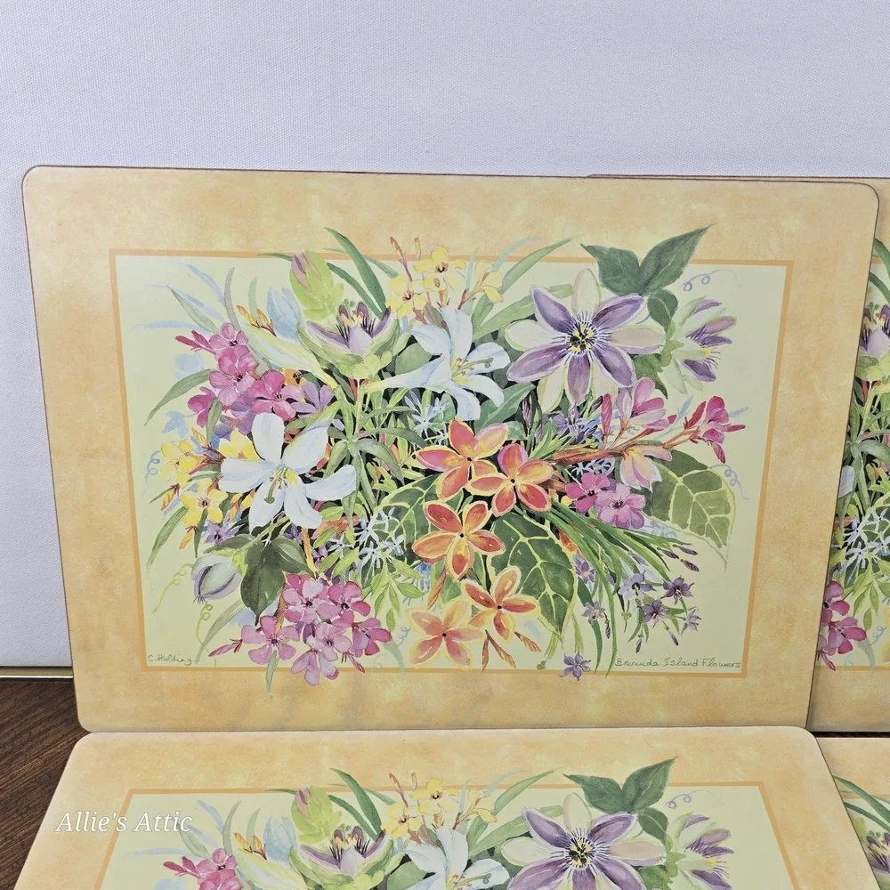 4 Placemats Cork Back Hot Pad Pimpernel Bermuda Wildflower Floral Cottage Granny