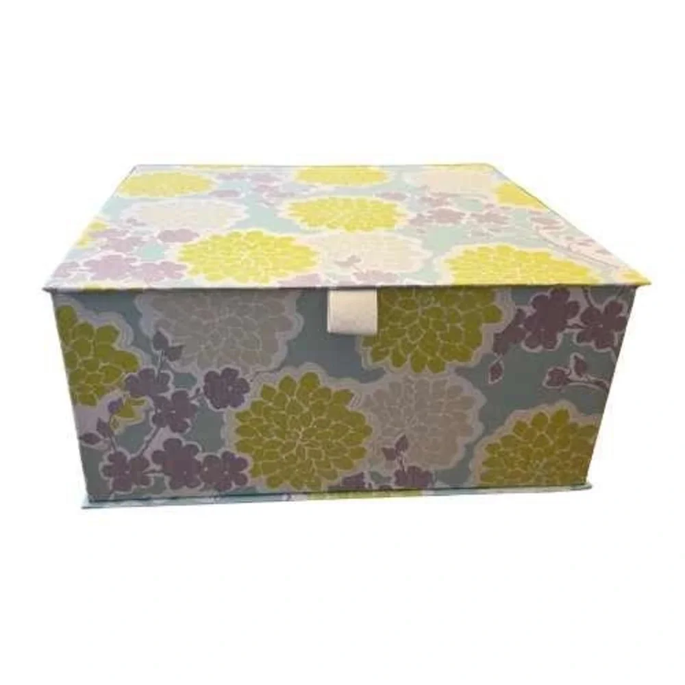 Decorative Storage Box Yellow Gray‎ Floral Pattern Hinged Lid Keepsake Organizer